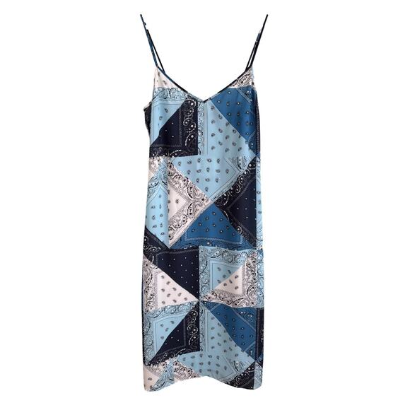 STAUD Dolores Bandana Print Slip Dress Patchwork Blue Capri Midi NWT Medium - Picture 3 of 7